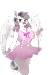 Size: 2344x3125 | Tagged: safe, artist:mrscurlystyles, oc, oc only, oc:glace plume, griffon, hippogriff, anthro, clothes, cute, dress, female, griffon oc, high res, legs, simple background, sketch, solo, white background