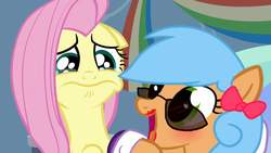 Size: 1280x720 | Tagged: safe, edit, edited screencap, screencap, fluttershy, oc, oc:文毛, pony, g4, tanks for the memories, duo, teary eyes