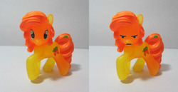 Size: 2300x1189 | Tagged: safe, edit, carrot top, golden harvest, pony, g4, angry, blind bag, cute, facebook, facebook reactions, female, irl, madorable, photo, reaction, toy
