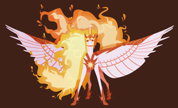 Size: 2886x1768 | Tagged: safe, artist:nekokote, daybreaker, alicorn, pony, a royal problem, g4, female, mane of fire, simple background, solo, spread wings, wings