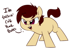 Size: 982x673 | Tagged: safe, artist:notenoughapples, oc, oc only, oc:vulgar, earth pony, pony, dialogue, female, filly, simple background, transparent background, younger