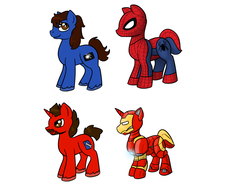 Size: 1024x768 | Tagged: safe, artist:usagi-zakura, earth pony, pony, unicorn, iron man, male, marvel, peter parker, spider-man, stallion, tony stark
