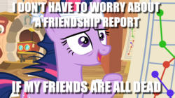 Size: 1365x767 | Tagged: safe, edit, edited screencap, screencap, twilight sparkle, pony, unicorn, g4, it's about time, caption, female, image macro, implied murder, mare, meme, messy mane, problem solved, this will end in tears and/or death, twilight gone mad, twilight snapple