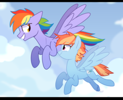 Size: 2466x2000 | Tagged: safe, artist:yaco, bow hothoof, windy whistles, pony, g4, cloud, couple, female, flying, high res, male, mare, rainbow dash's parents, ship:windyhoof, shipping, sky, stallion, straight, younger