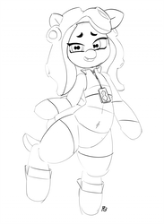 Size: 1280x1747 | Tagged: safe, artist:pabbley, octoling, original species, pony, 30 minute art challenge, belly button, bipedal, clothes, marina (splatoon 2), monochrome, ponified, smiling, solo, splatoon