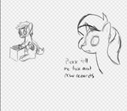 Size: 1016x888 | Tagged: safe, artist:ponies-on-paper, sunset shimmer, oc, oc:eclipse corona, pony, g4, canon x oc, duo, records