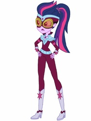 Size: 1536x2048 | Tagged: safe, artist:joshstacy, sci-twi, twilight sparkle, equestria girls, equestria girls specials, g4, my little pony equestria girls: movie magic, clothes, costume, female, geode of telekinesis, masked matter-horn costume, ponytail, power ponies, simple background, solo, white background