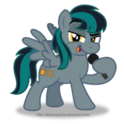 Size: 1600x1603 | Tagged: safe, artist:aleximusprime, oc, oc only, oc:blackgryph0n, pony, blackgryph0n, male, microphone, simple background, singing, solo, stallion, transparent background, vector