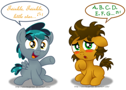 Size: 2000x1422 | Tagged: safe, artist:aleximusprime, oc, oc only, oc:alex the chubby pony, oc:blackgryph0n, pony, alphabet, blackgryph0n, colt, cute, diabetes, gryph, hnnng, male, singing, song, younger