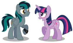 Size: 4000x2404 | Tagged: safe, artist:aleximusprime, twilight sparkle, oc, oc:blackgryph0n, alicorn, pegasus, pony, g4, blackgryph0n, canon x oc, cute, female, gryph, male, mare, shipping, show accurate, shy, simple background, stallion, transparent background, twilight sparkle (alicorn), vector