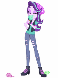 Size: 1536x2048 | Tagged: safe, artist:joshstacy, starlight glimmer, equestria girls, equestria girls specials, g4, my little pony equestria girls: mirror magic, beanie, dropped ice cream, eyes closed, female, food, hat, ice cream, simple background, solo, that human sure does love ice cream, that pony sure does love ice cream, white background