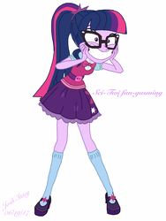 Size: 1536x2048 | Tagged: safe, artist:joshstacy, sci-twi, twilight sparkle, equestria girls, equestria girls specials, g4, my little pony equestria girls: movie magic, adorkable, cute, dork, fangasm, fangirl, female, nerd, simple background, solo, squee, white background