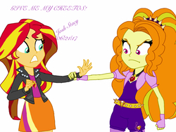 Size: 2048x1536 | Tagged: safe, artist:joshstacy, adagio dazzle, sunset shimmer, equestria girls, g4, my little pony equestria girls: rainbow rocks, cursive writing, duo, grabbing, hand grab, jewelry, simple background, white background