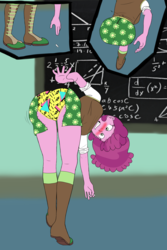 Size: 2000x3000 | Tagged: source needed, safe, artist:someguy88, cheerilee, equestria girls, g4, 80s, ass, blushing, boots, breasts, butt, chalk, chalkboard, clothes, embarrassed, embarrassed underwear exposure, female, frilly underwear, high res, humiliation, lace underwear, math, miniskirt, panties, shoes, silly panties, skirt, socks, solo, thigh boots, torn clothes, underwear, wardrobe malfunction, yellow panties, yellow underwear