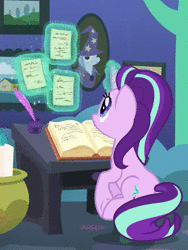 Size: 708x942 | Tagged: safe, screencap, starlight glimmer, pony, unicorn, every little thing she does, g4, animated, female, no sound, solo, starlight's room, webm