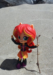 Size: 1161x1632 | Tagged: safe, artist:nightfly19, sunset shimmer, equestria girls, g4, beach, doll, equestria girls minis, eqventures of the minis, irl, photo, toy