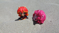 Size: 2064x1161 | Tagged: safe, artist:nightfly19, pinkie pie, sunset shimmer, equestria girls, g4, beach, doll, equestria girls minis, eqventures of the minis, irl, photo, toy