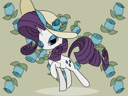 Size: 1024x768 | Tagged: safe, artist:andromedasparkz, rarity, pony, unicorn, g4, female, flower, hat, looking at you, mare, one eye closed, raised hoof, simple background, solo, wink