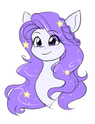 Size: 500x650 | Tagged: safe, artist:cosmalumi, oc, oc only, oc:lavender comet, pony, bust, freckles, solo, stars