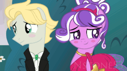 Size: 1024x576 | Tagged: safe, artist:nstone53, screwball, oc, oc:mothball, changeling, earth pony, pony, fanfic:daughter of discord, g4, animated, blushing, boop, canon x oc, changeling oc, clothes, dress, female, gif, kissy face, male, mare, shipping, stallion