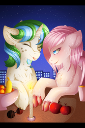 Size: 2000x3000 | Tagged: safe, artist:fkk, oc, oc only, oc:crescent, oc:flameheart, dracony, hybrid, pony, unicorn, commission, cute, evening, female, high res, love, mare, ych result