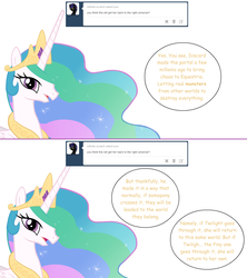 Size: 1280x1444 | Tagged: safe, artist:hakunohamikage, princess celestia, pony, ask-princesssparkle, g4, ask, bust, female, portrait, solo, tumblr