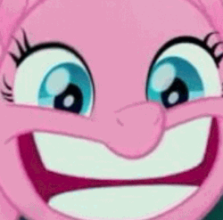 Size: 427x422 | Tagged: safe, edit, edited screencap, screencap, pinkie pie, earth pony, pony, g4, my little pony: the movie, animated, cute, diapinkes, faic, female, gif, grin, looking at you, mare, nightmare fuel, open mouth, smiling, solo