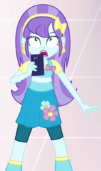 Size: 521x883 | Tagged: safe, screencap, aqua blossom, equestria girls, equestria girls specials, g4, my little pony equestria girls: mirror magic, background human, cellphone, cropped, female, phone, solo