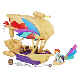 Size: 900x900 | Tagged: safe, rainbow dash, pony, g4, my little pony: the movie, airship, anchor, bandana, barrel, celaeno's airship, cutlass, female, guardians of harmony, irl, photo, pirate, pirate dash, pirate rainbow dash, simple background, swashbuckler, toy, white background