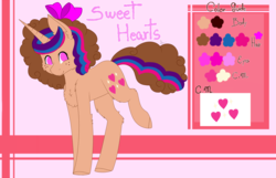 Size: 3811x2455 | Tagged: safe, artist:enghelkitten, oc, oc only, oc:sweet hearts, pony, unicorn, bow, female, hair bow, high res, mare, raised leg, reference sheet, solo