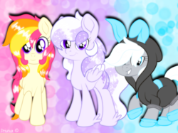 Size: 2732x2048 | Tagged: safe, artist:prismaticstars, oc, oc only, oc:silver stream, oc:starstorm slumber, oc:sunkist, pegasus, pony, bunny ears, clothes, costume, dangerous mission outfit, female, high res, hoodie, looking at you, mare