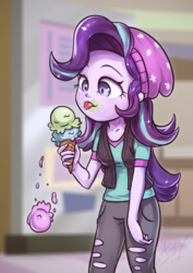 Size: 850x1200 | Tagged: safe, artist:assasinmonkey, starlight glimmer, equestria girls, equestria girls specials, g4, mirror magic, beanie, cute, dropped ice cream, eating, female, food, glimmerbetes, hat, ice cream, ice cream cone, licking, silly, silly human, solo, tongue out