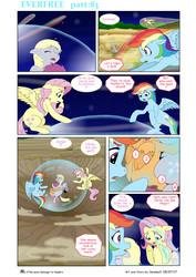 Size: 4545x6424 | Tagged: safe, artist:jeremy3, derpy hooves, fluttershy, rainbow dash, scootaloo, pony, comic:everfree, g4, absurd resolution, comic, force field, injured wing, magic bubble, wasteland