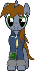 Size: 546x1110 | Tagged: safe, artist:raindashesp, oc, oc only, oc:littlepip, pony, unicorn, fallout equestria, clothes, fanfic, fanfic art, female, jumpsuit, mare, pipbuck, simple background, solo, transparent background, vault suit