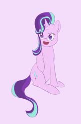 Size: 1956x3000 | Tagged: safe, artist:toughbluff, starlight glimmer, pony, unicorn, g4, alternate hairstyle, colored pupils, faic, female, mare, open mouth, pink background, raised hoof, simple background, sitting, solo