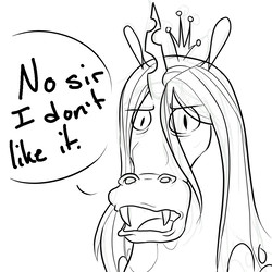 Size: 1080x1080 | Tagged: artist needed, safe, queen chrysalis, pony, g4, 4chan, dialogue, drawthread, fangs, female, hoers, looking at you, monochrome, mr. horse, open mouth, ponified, ren and stimpy, solo, speech bubble
