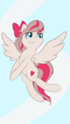 Size: 2304x4096 | Tagged: safe, artist:toughbluff, angel wings, pegasus, pony, g4, bow, female, flying, hair bow, high res, mare, sky, smiling, solo