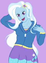 Size: 2304x3123 | Tagged: safe, artist:toughbluff, trixie, equestria girls, g4, female, high res, open mouth, purple background, simple background, solo