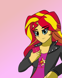 Size: 1600x2000 | Tagged: safe, artist:toughbluff, sunset shimmer, equestria girls, g4, cellphone, female, gradient background, nail polish, phone, solo
