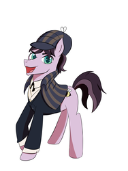 Size: 3000x4000 | Tagged: safe, artist:toughbluff, natural deduction, earth pony, pony, g4, colored pupils, deerstalker, hat, looking at you, male, open mouth, ponified, raised hoof, sherlock holmes, simple background, solo, stallion, white background