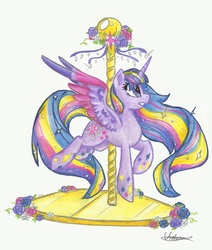 Size: 1487x1750 | Tagged: safe, artist:urahana, twilight sparkle, alicorn, pony, g4, carousel, female, rainbow power, solo, traditional art, twilight sparkle (alicorn)