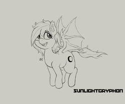 Size: 6000x5000 | Tagged: safe, artist:sunlightgryphon, oc, oc only, oc:eclipse penumbra, bat pony, pony, absurd resolution, bat pony oc, eeee, fangs, flying, smiling