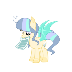 Size: 1103x1097 | Tagged: safe, artist:cloiepony, oc, oc only, oc:day dreamer, bat pony, pony, base used, female, mare, mouth hold, paper, simple background, solo, transparent background
