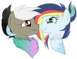 Size: 687x532 | Tagged: safe, artist:ipandacakes, oc, oc only, oc:kerfuffle, oc:rainboom, pegasus, pony, female, interspecies, male, shipping, simple background, straight, transparent background, watermark