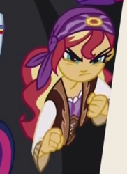 Size: 213x292 | Tagged: safe, screencap, sunset shimmer, equestria girls, equestria girls specials, g4, my little pony equestria girls: mirror magic, bandana, cropped, fighting stance, sunshim