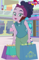 Size: 657x1014 | Tagged: safe, screencap, coral pink, dj pon-3, paisley, starlight, vinyl scratch, equestria girls, equestria girls specials, g4, my little pony equestria girls: mirror magic, background human, cellphone, cropped, phone, shopping bag, smartphone