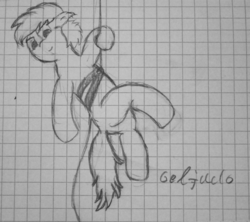 Size: 2012x1784 | Tagged: safe, artist:geljado, oc, oc only, pony, graph paper, hanging, monochrome, sketch, solo, traditional art