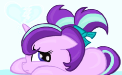 Size: 894x550 | Tagged: safe, artist:sallycars, starlight glimmer, pony, unicorn, g4, cute, female, filly, filly starlight glimmer, glimmerbetes, heart, heartbreak, ms paint, prone, sad, sadlight glimmer, solo, younger