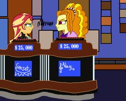 Size: 998x800 | Tagged: safe, artist:ktd1993, adagio dazzle, sunset shimmer, equestria girls, g4, female, jeopardy, lesbian, ship:sunsagio, shipping