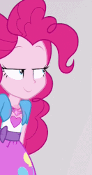 Size: 294x556 | Tagged: safe, screencap, pinkie pie, equestria girls, equestria girls specials, g4, mirror magic, animated, bedroom eyes, cute, diapinkes, female, gif, shirt, smug, solo, teenager, the microphone girl, vest